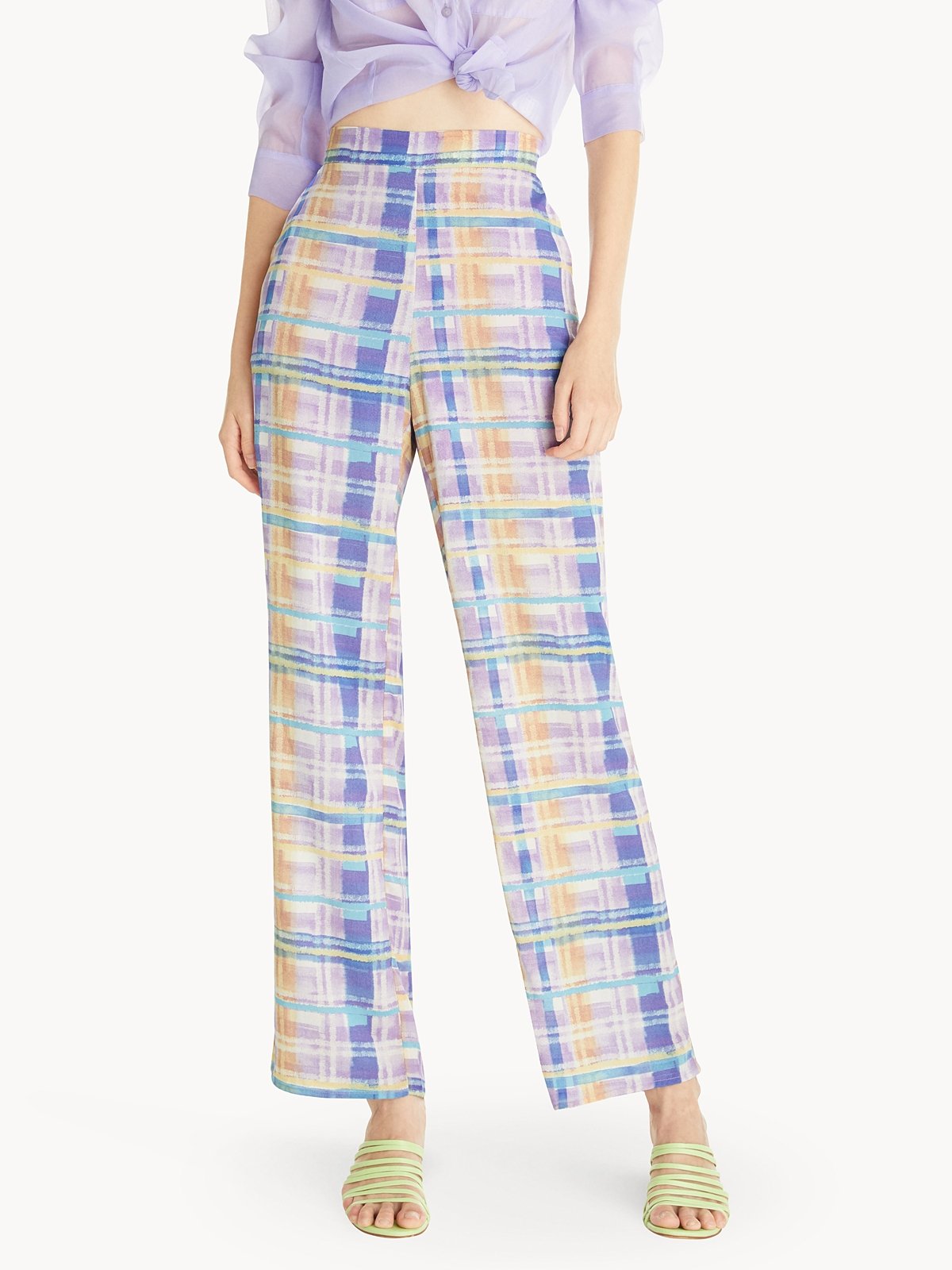 High Waisted Plaid Pants Purple Pomelo Fashion