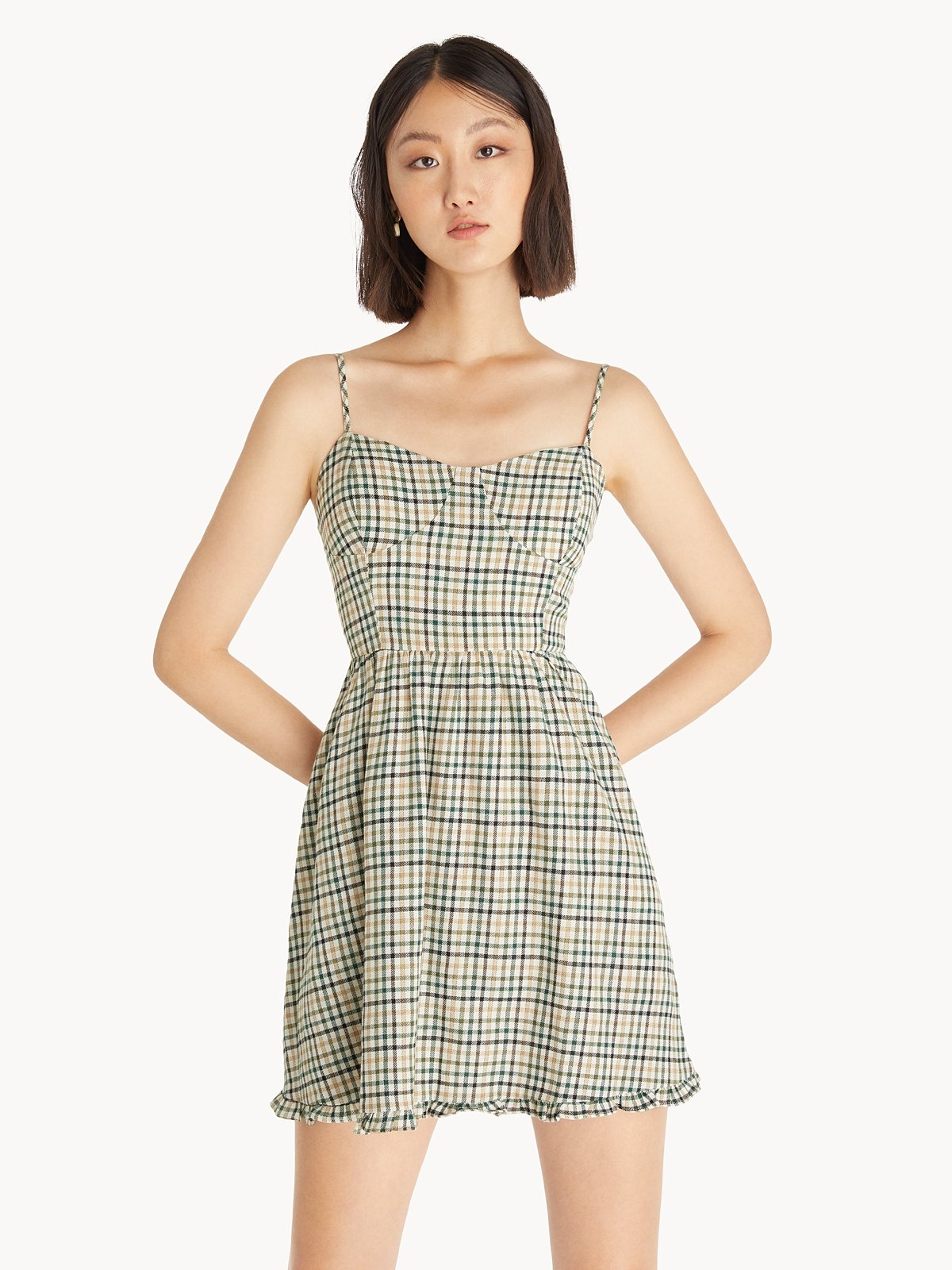 Plaid spaghetti 2025 strap mini dress