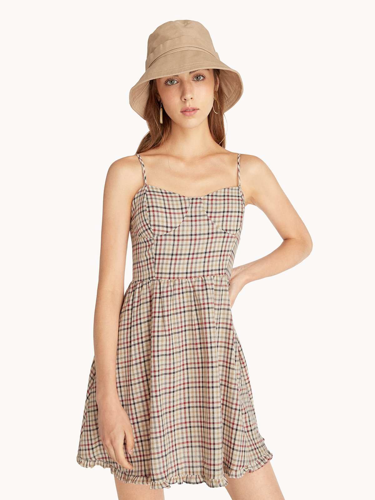 Plaid spaghetti 2025 strap dress
