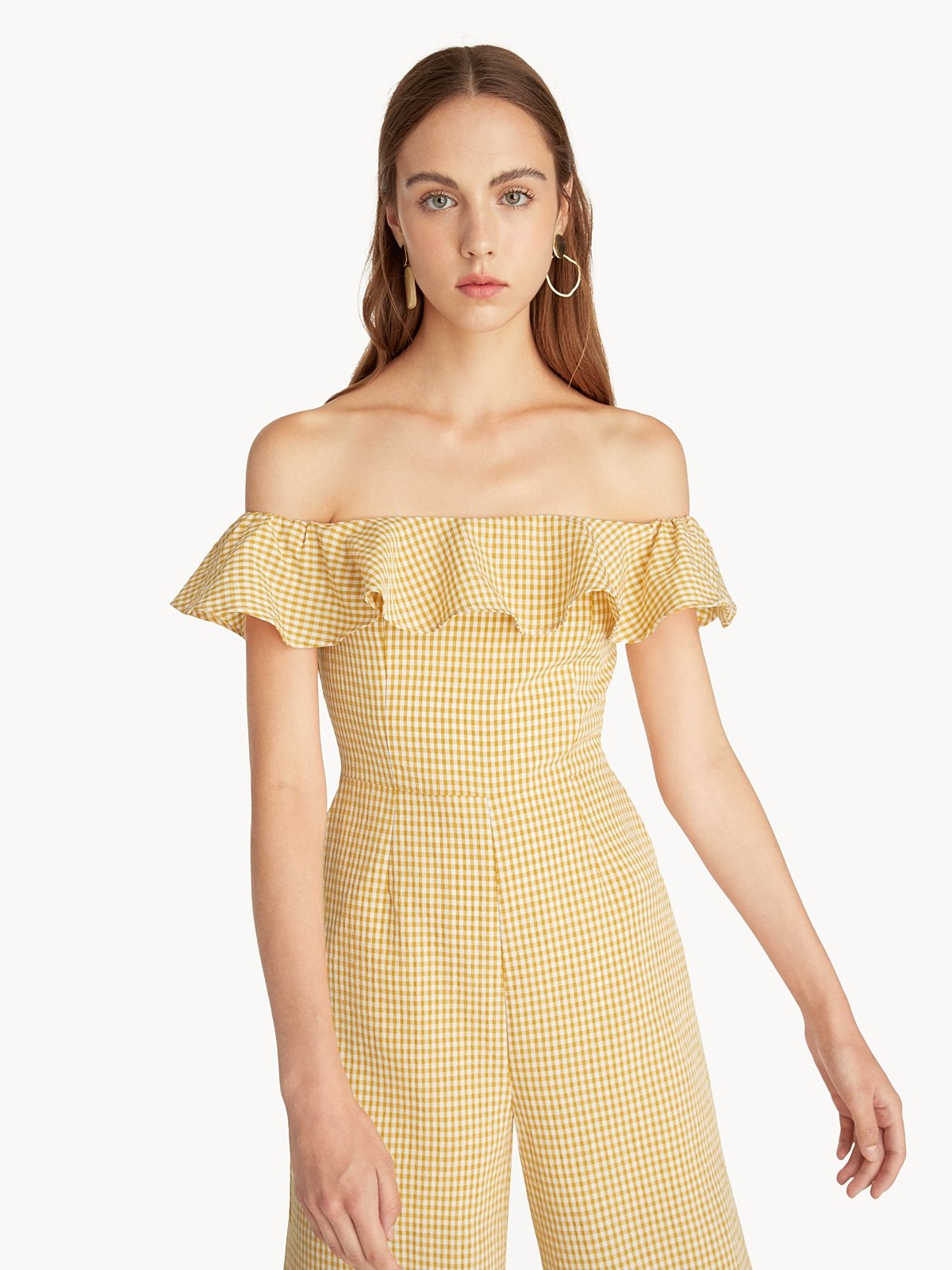 Gingham Off Shoulder Jumpsuit Yellow