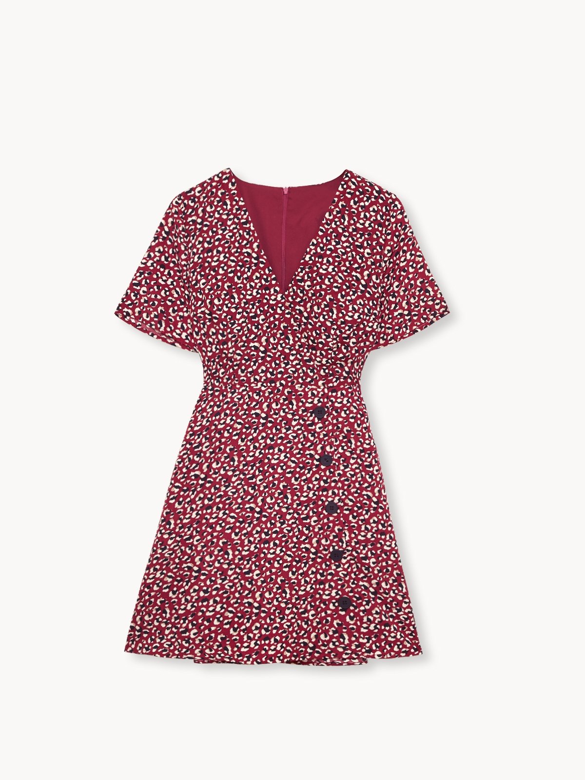 Mini Button Detailed Dress Red Pomelo Fashion