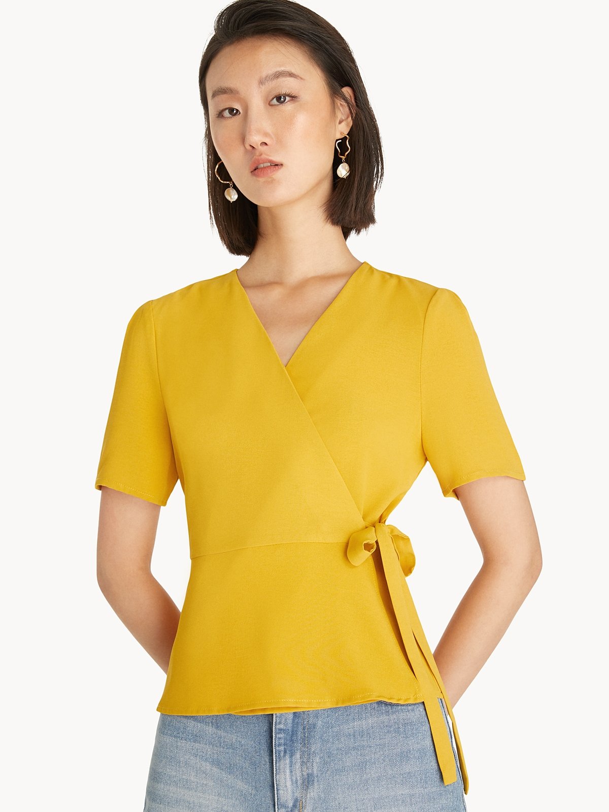 Surplice Wrap Top Yellow