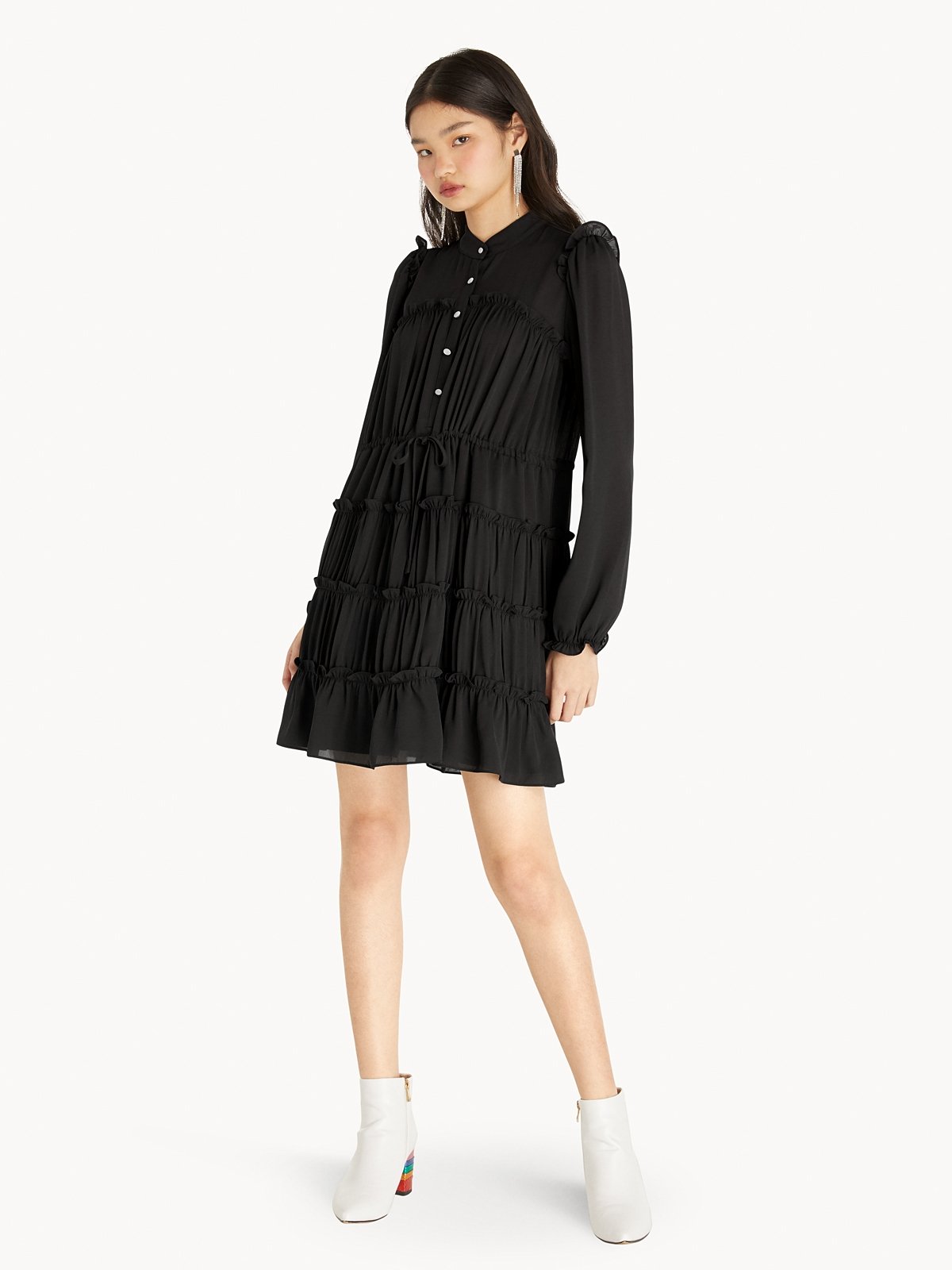 Layered Tier Ruffle Dress Black Pomelo Fashion