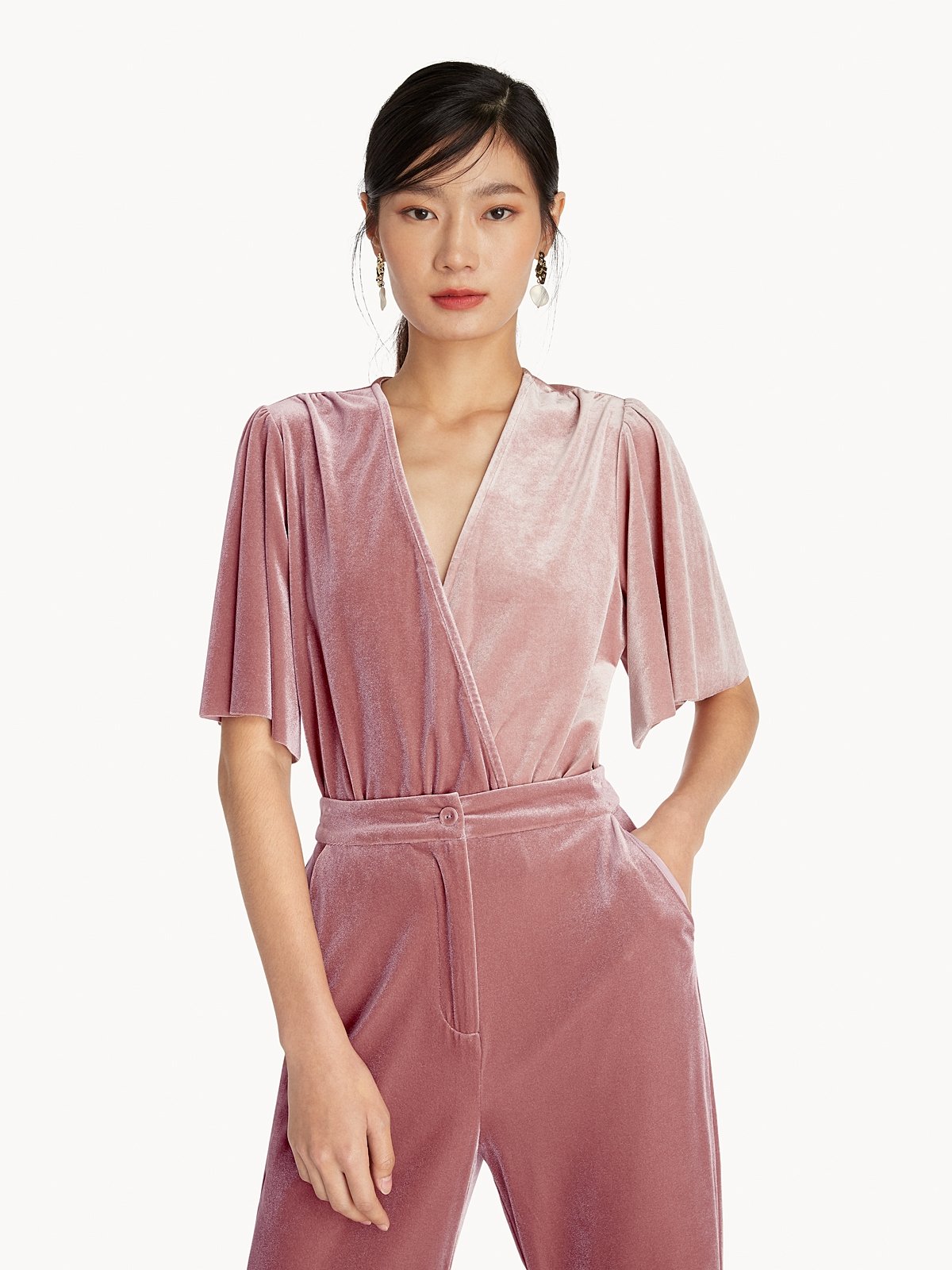 WRITE POETRY PLEATED SURPLICE BODYSUIT