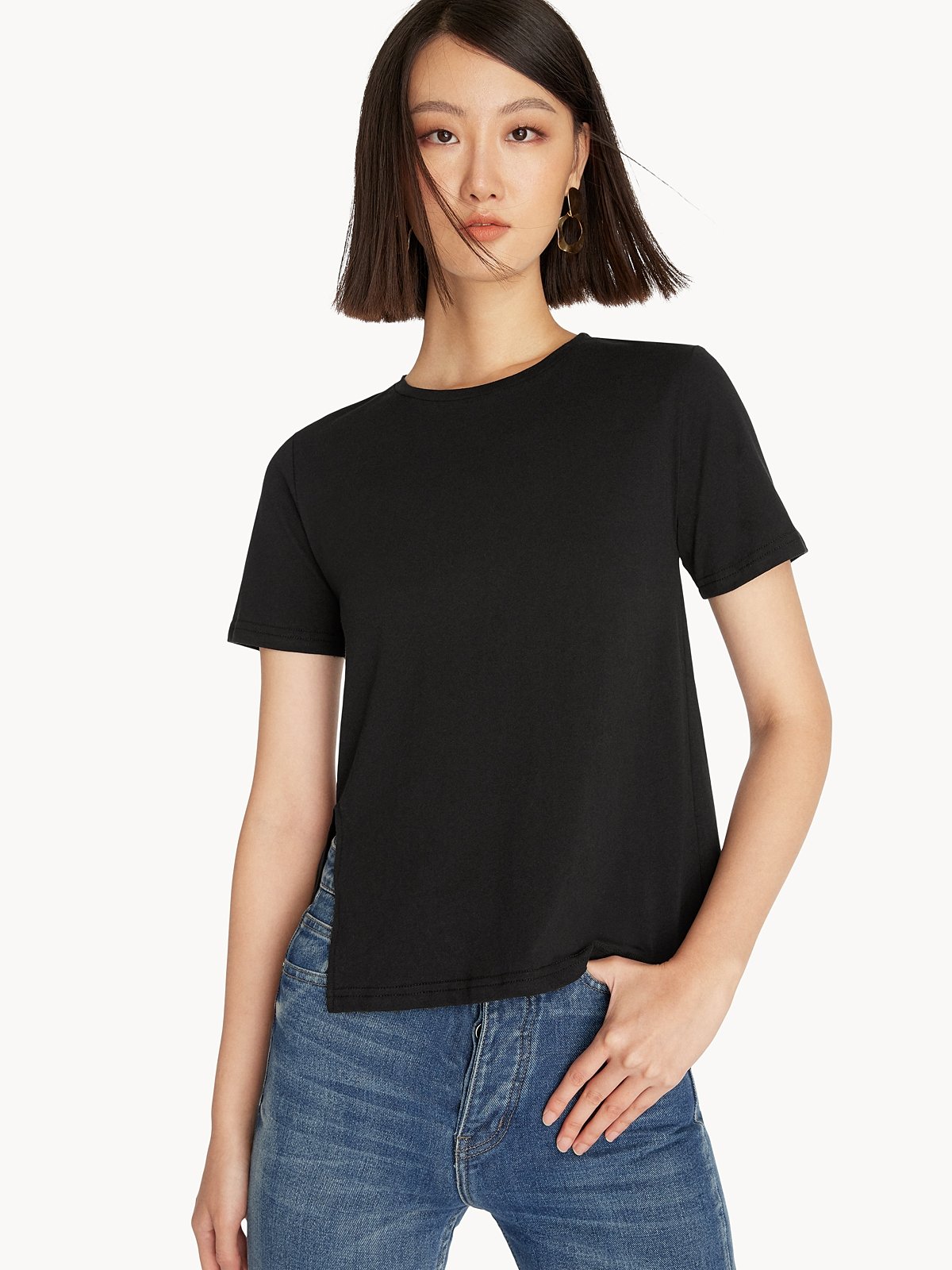 Side Slit Tee Black