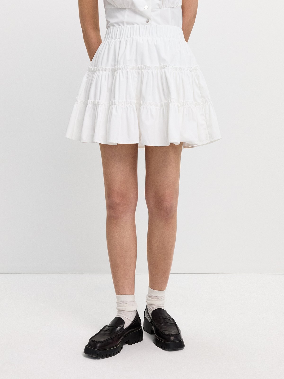 Tiered Ruffle Skirt - White - Pomelo Fashion