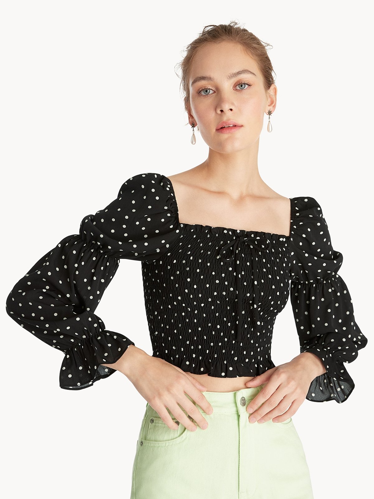 Polka dot crop blouse store