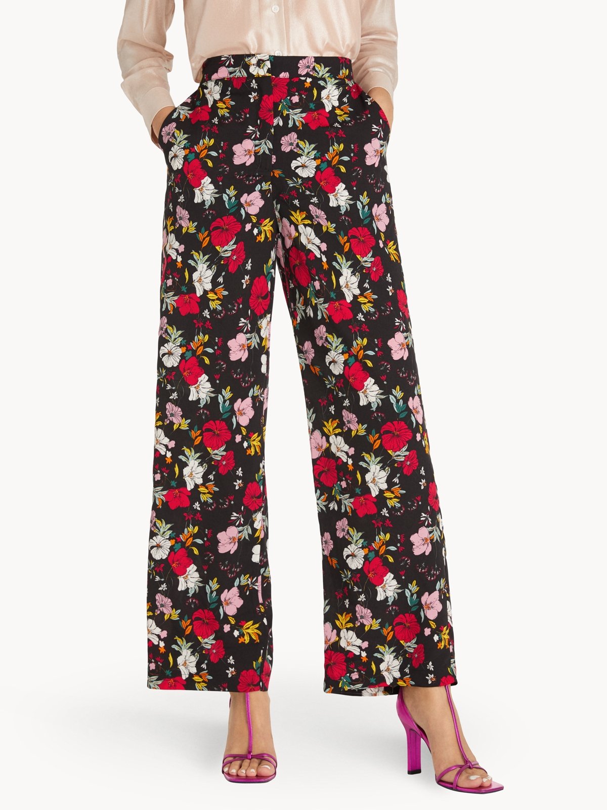 Black Silk Pants with Floral Print main image 0