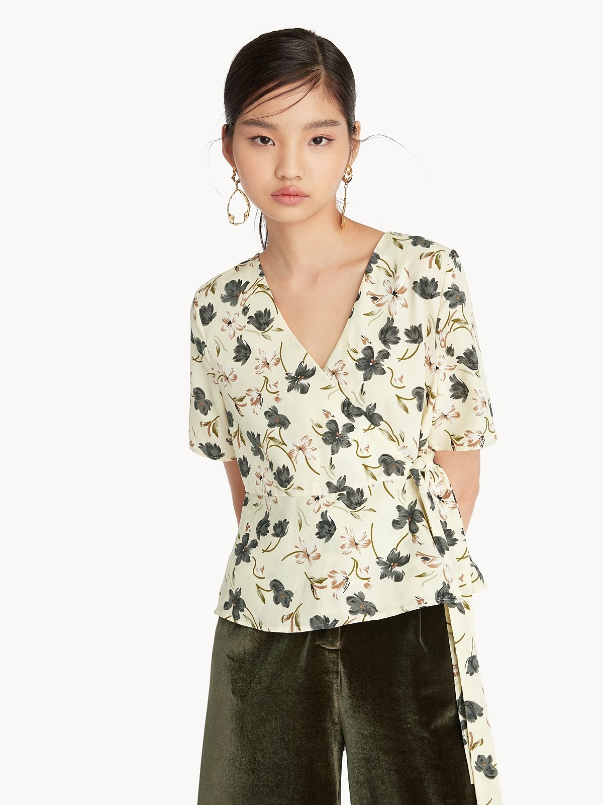 Floral wrap shirt outlet