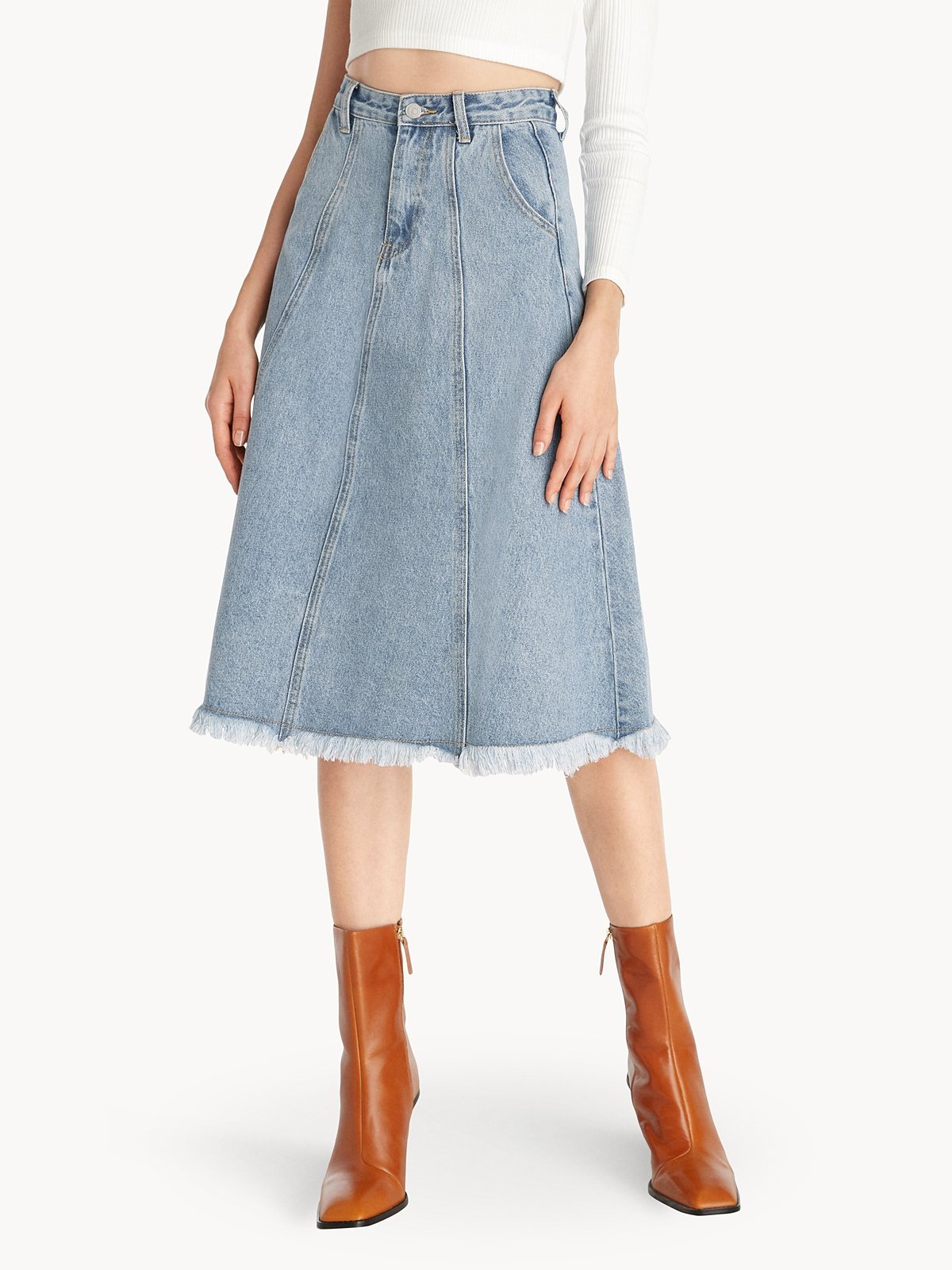 Frayed Hem Denim Skirt Blue
