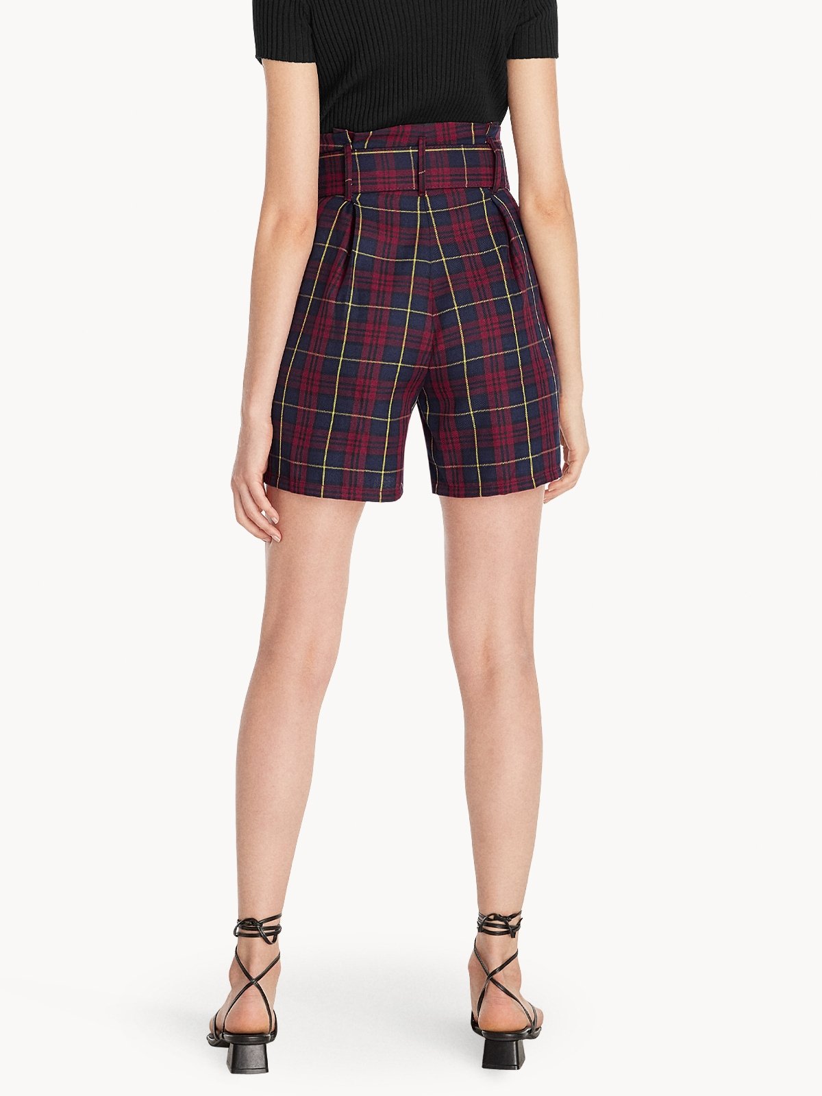 Tartan Belted Shorts Red Pomelo Fashion