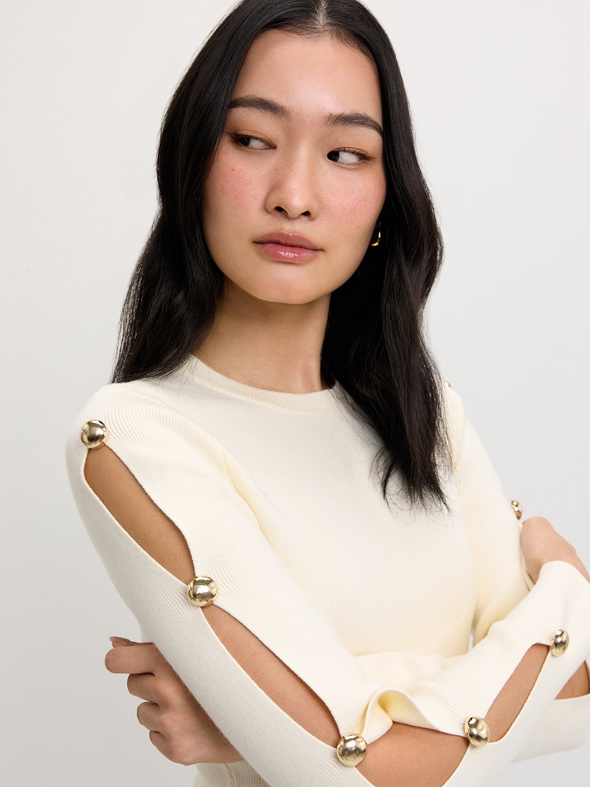 Cut Out Knit Top - Ivory - Pomelo Fashion