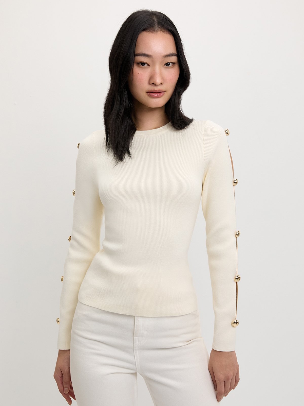 Cut Out Knit Top - Ivory - Pomelo Fashion