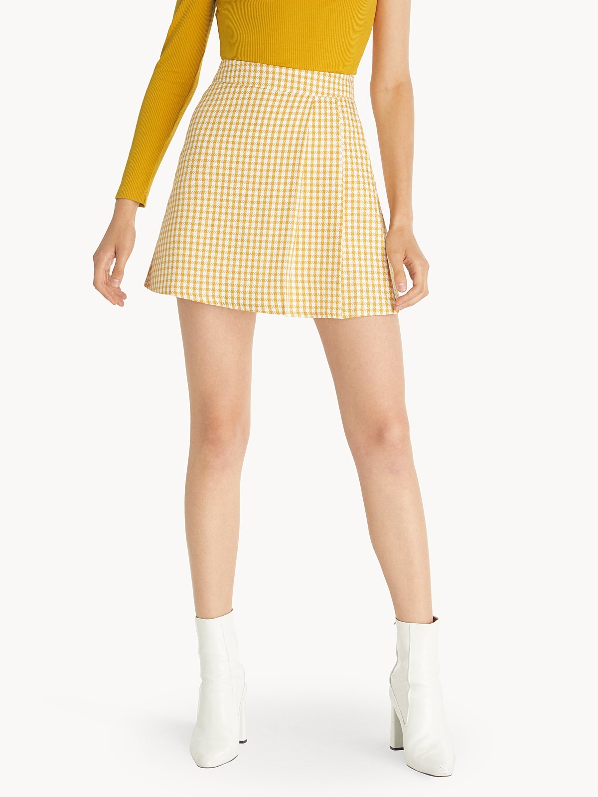 Mini Plaid Pleated Skirt Yellow Pomelo Fashion