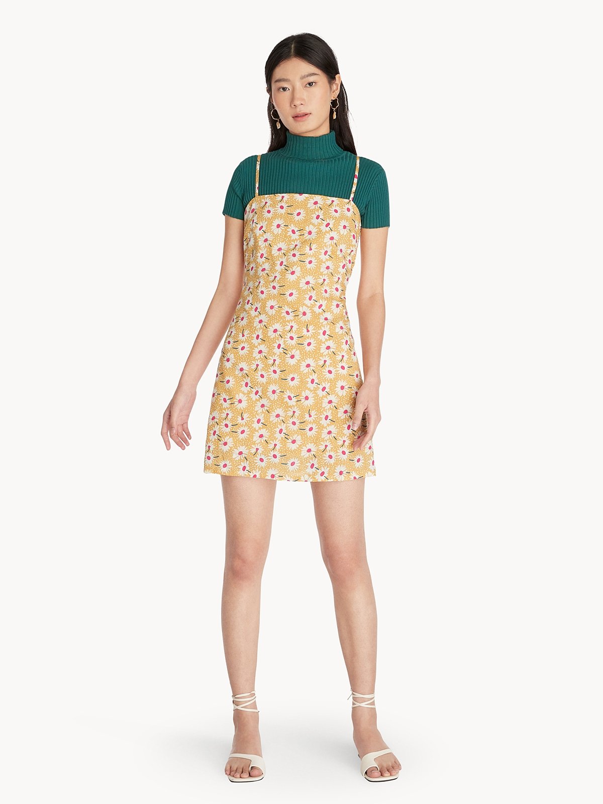 Mini Spaghetti Strap Dress Brown Pomelo Fashion