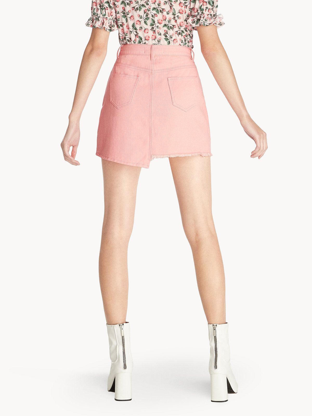 Half Raw Hem Denim Skirt Pink Pomelo Fashion