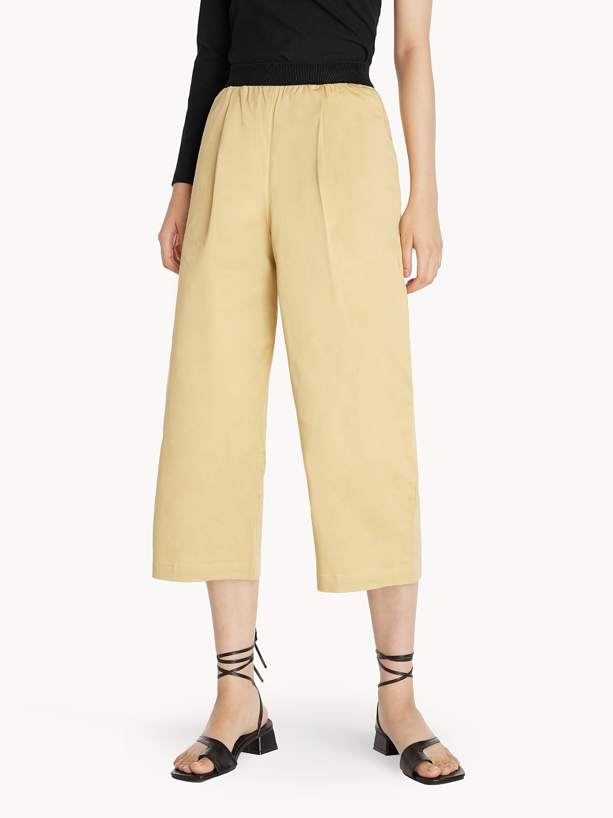 Cropped Elastic Waist Pants Beige Pomelo Fashion