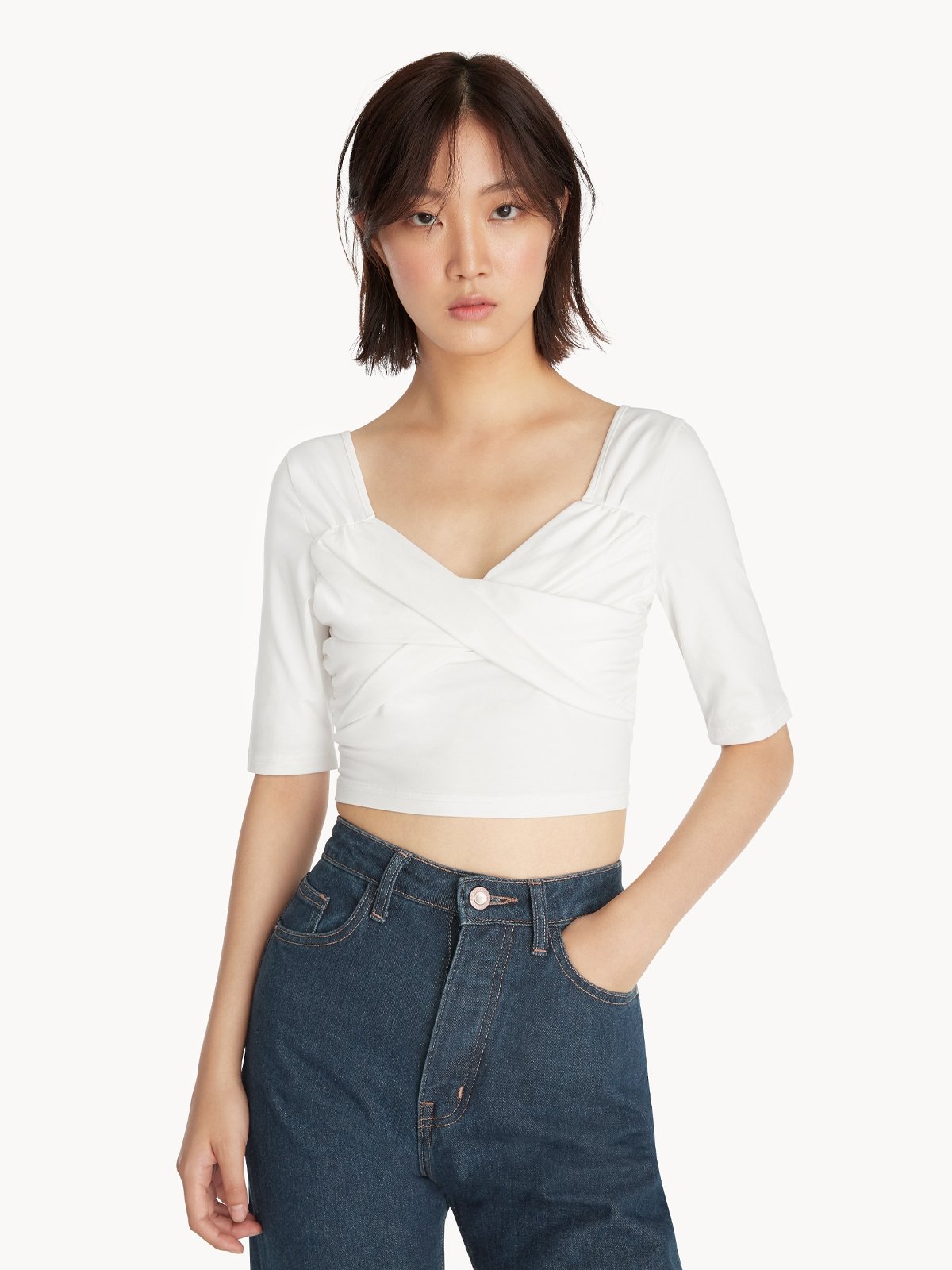 Crop Wrap Front Top White Pomelo Fashion 8979