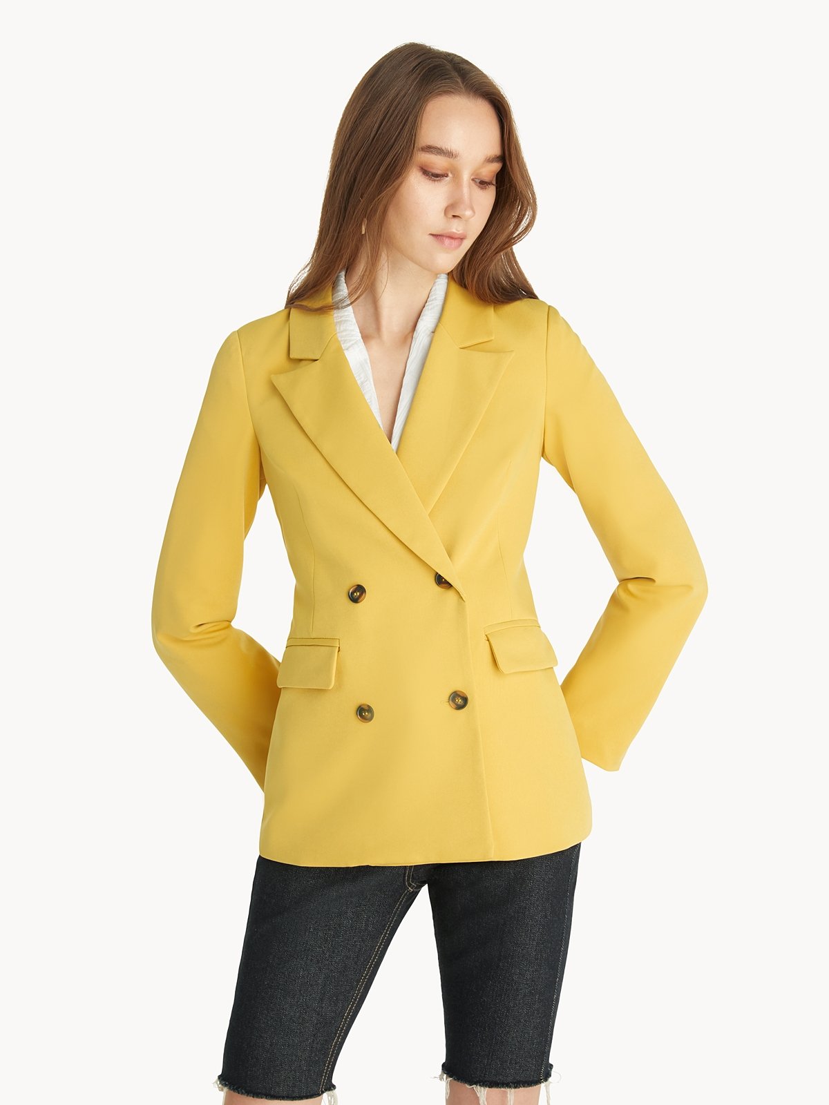 Yellow fitted blazer cheap