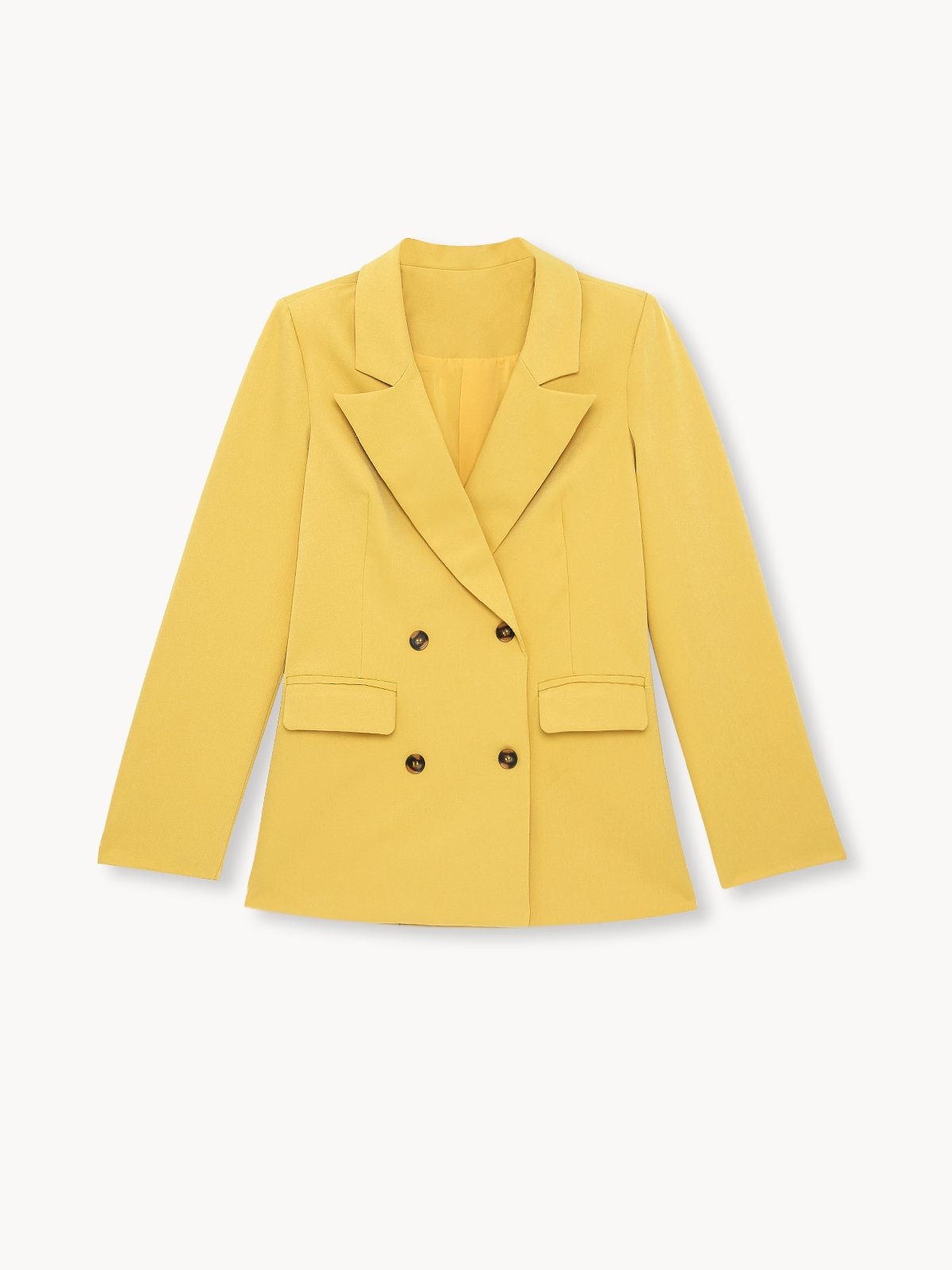 Double Breasted Fitted Blazer Yellow Pomelo Fashion