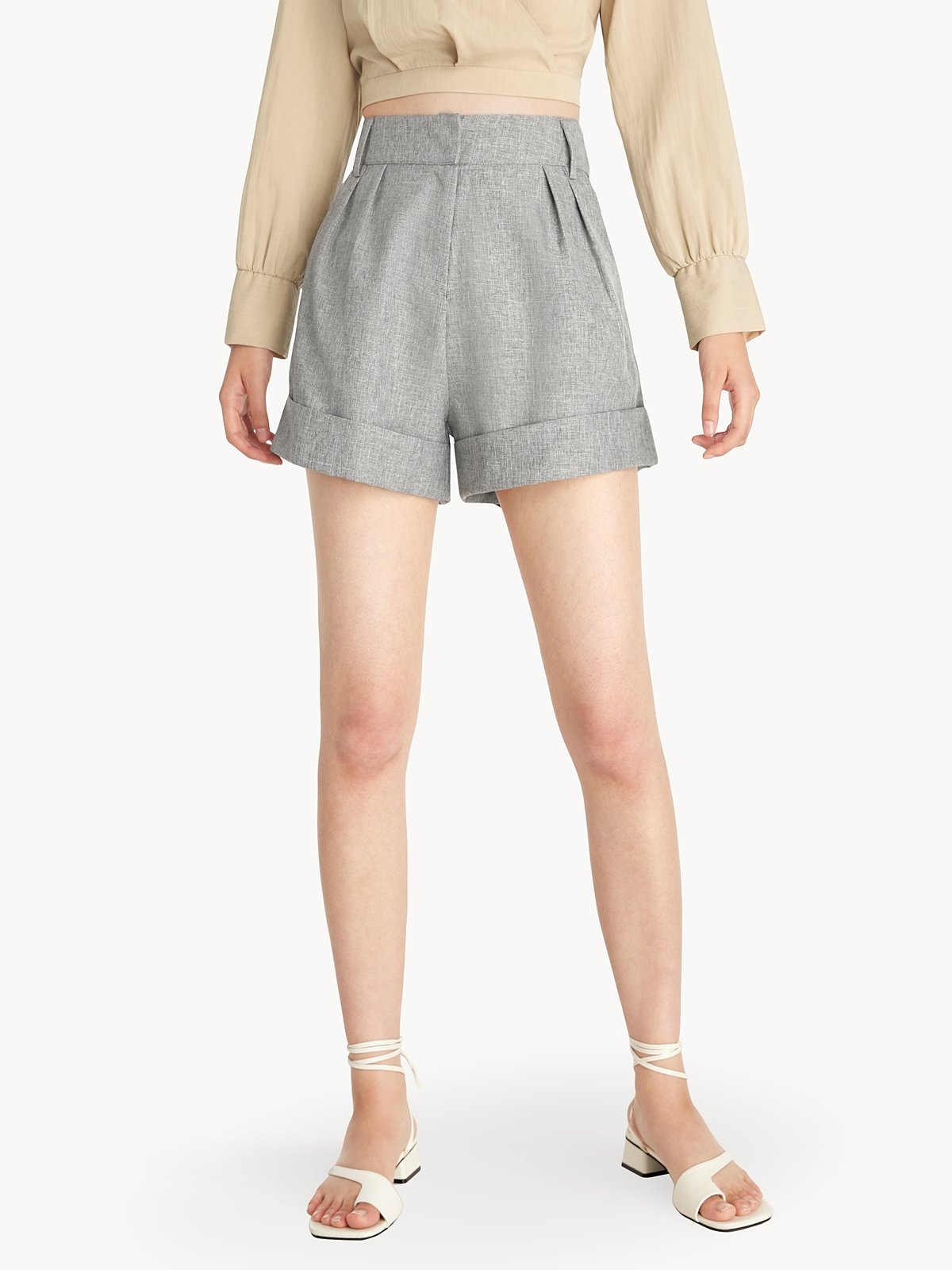 White Pleated Cuffed Shorts main image 0