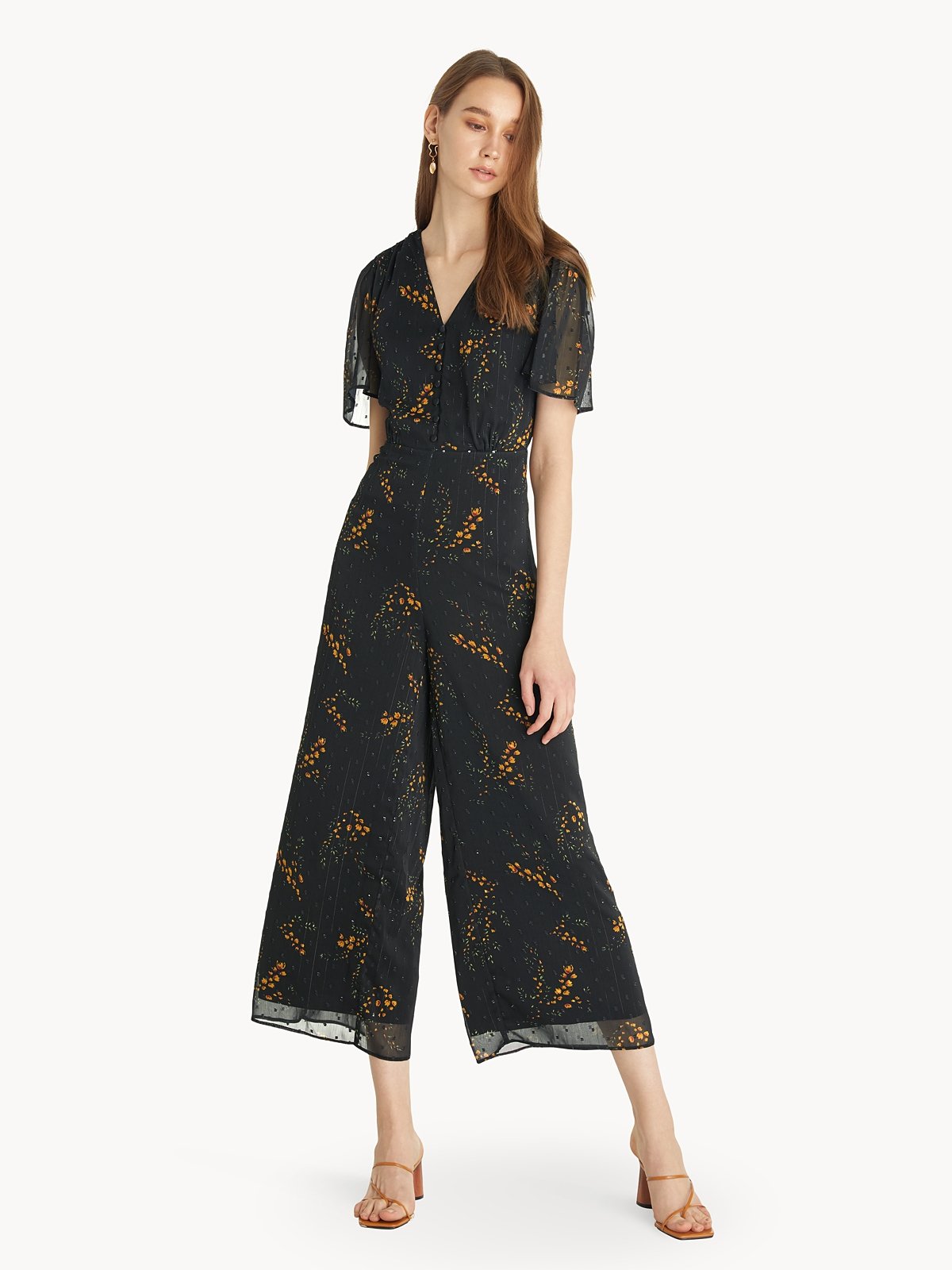 Butterfly Sleeves Jumpsuit Black Pomelo Fashion