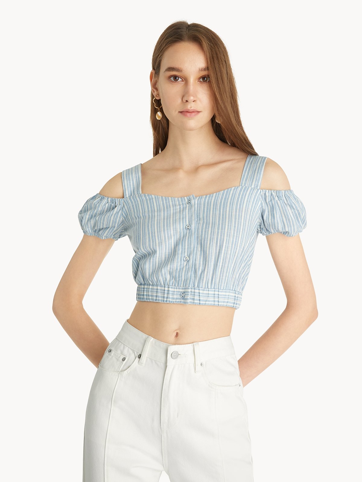 Cold Shoulder Crop Top Blue Pomelo Fashion