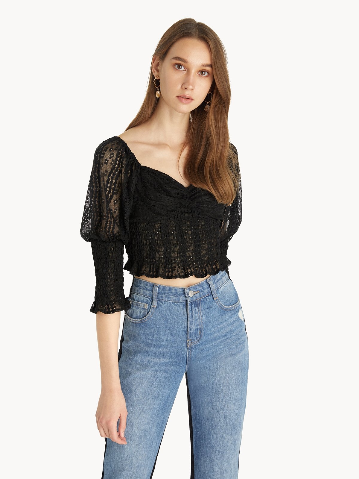 Lace Smock CropTop Black