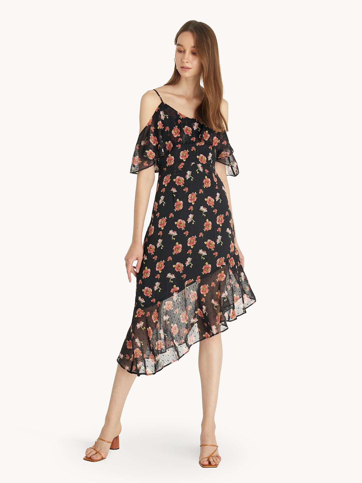 Black floral shop cold shoulder dress