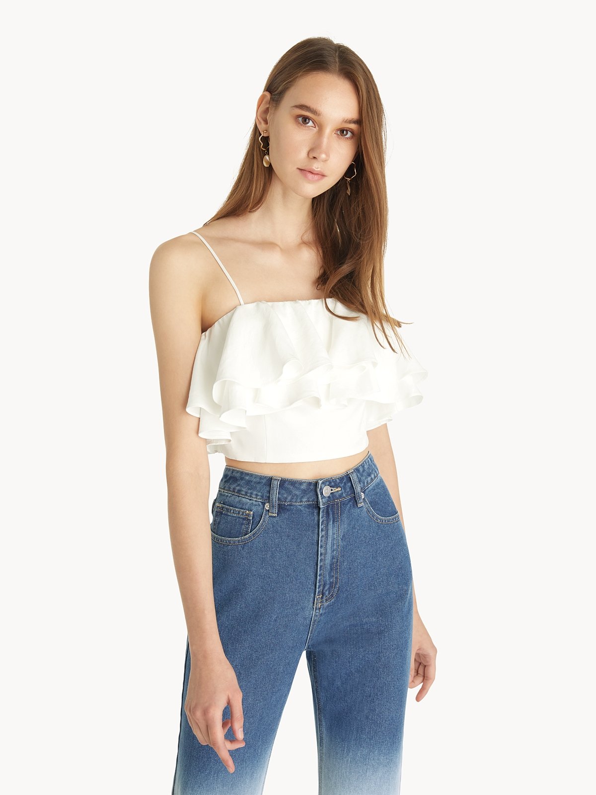 White ruffle cami store