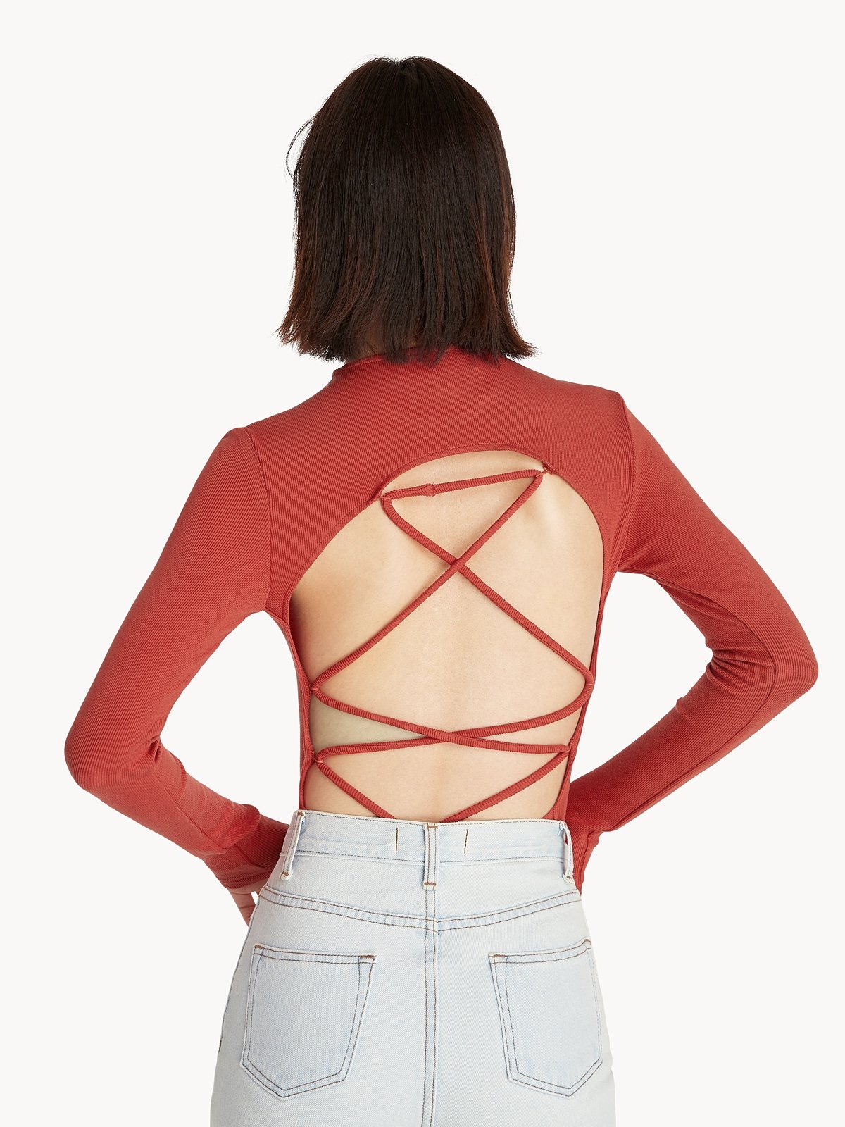 Red lace up new arrivals top