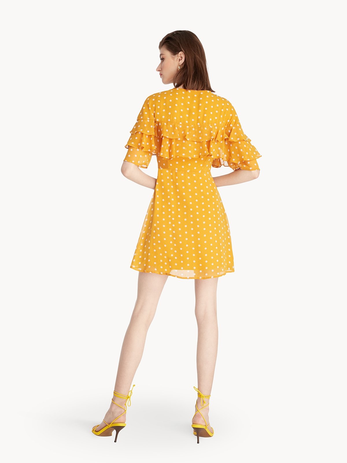 Mini Ruffled Polka Dot Dress Yellow