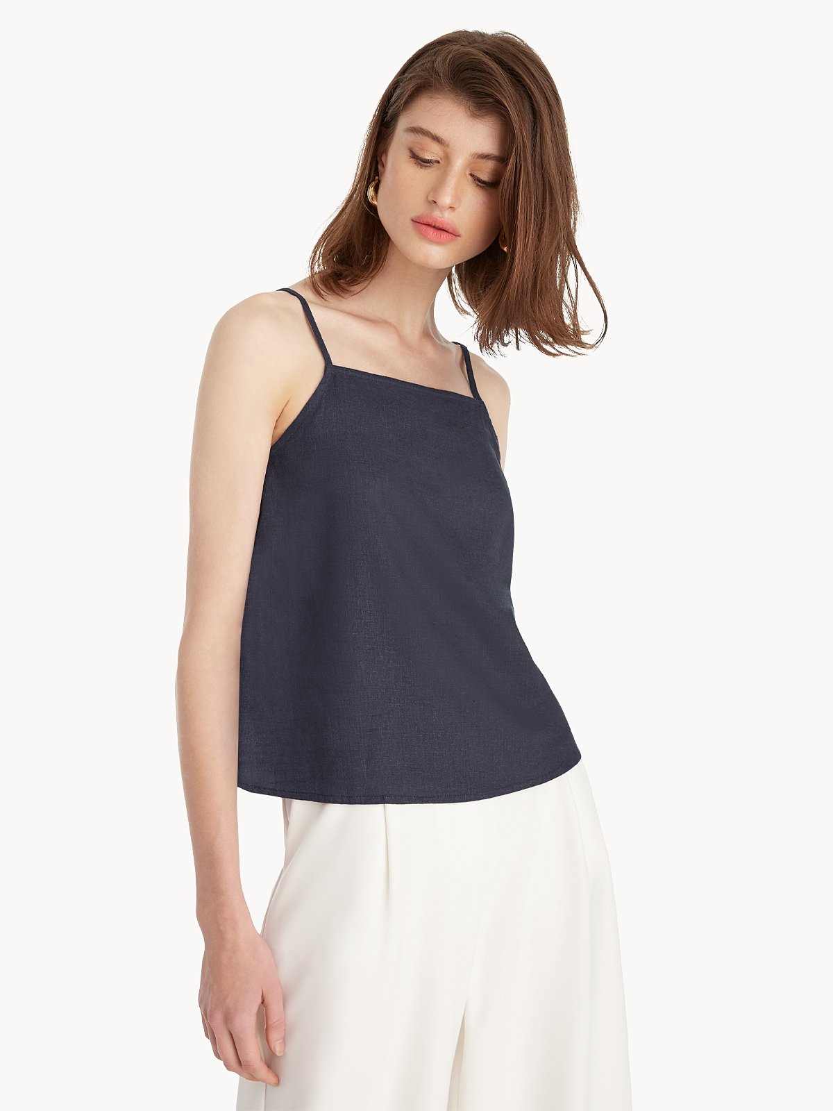 Button Accent Cami Top Navy Pomelo Fashion