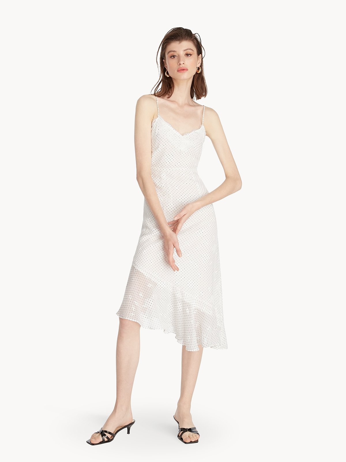 Cami Asymmetric Polka Dot Dress White