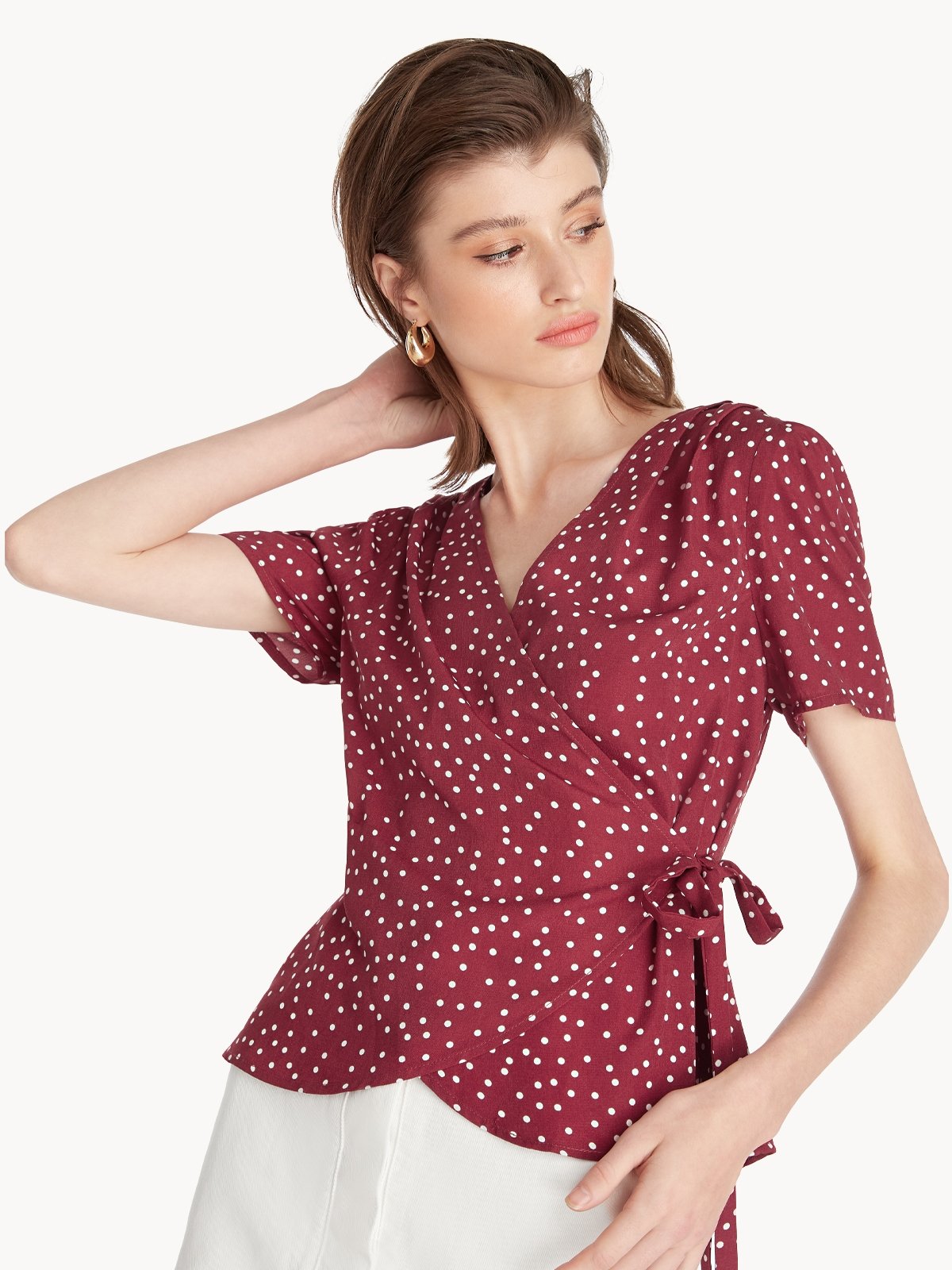 Red polka dot wrap top 2025