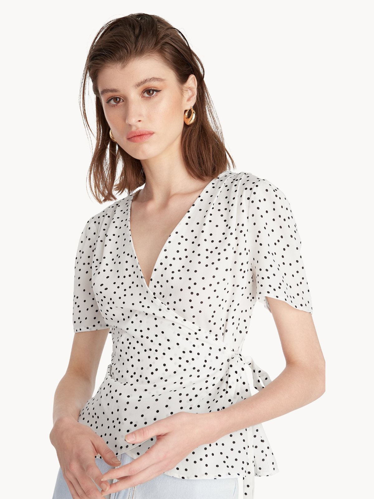 White polka dot wrap top top