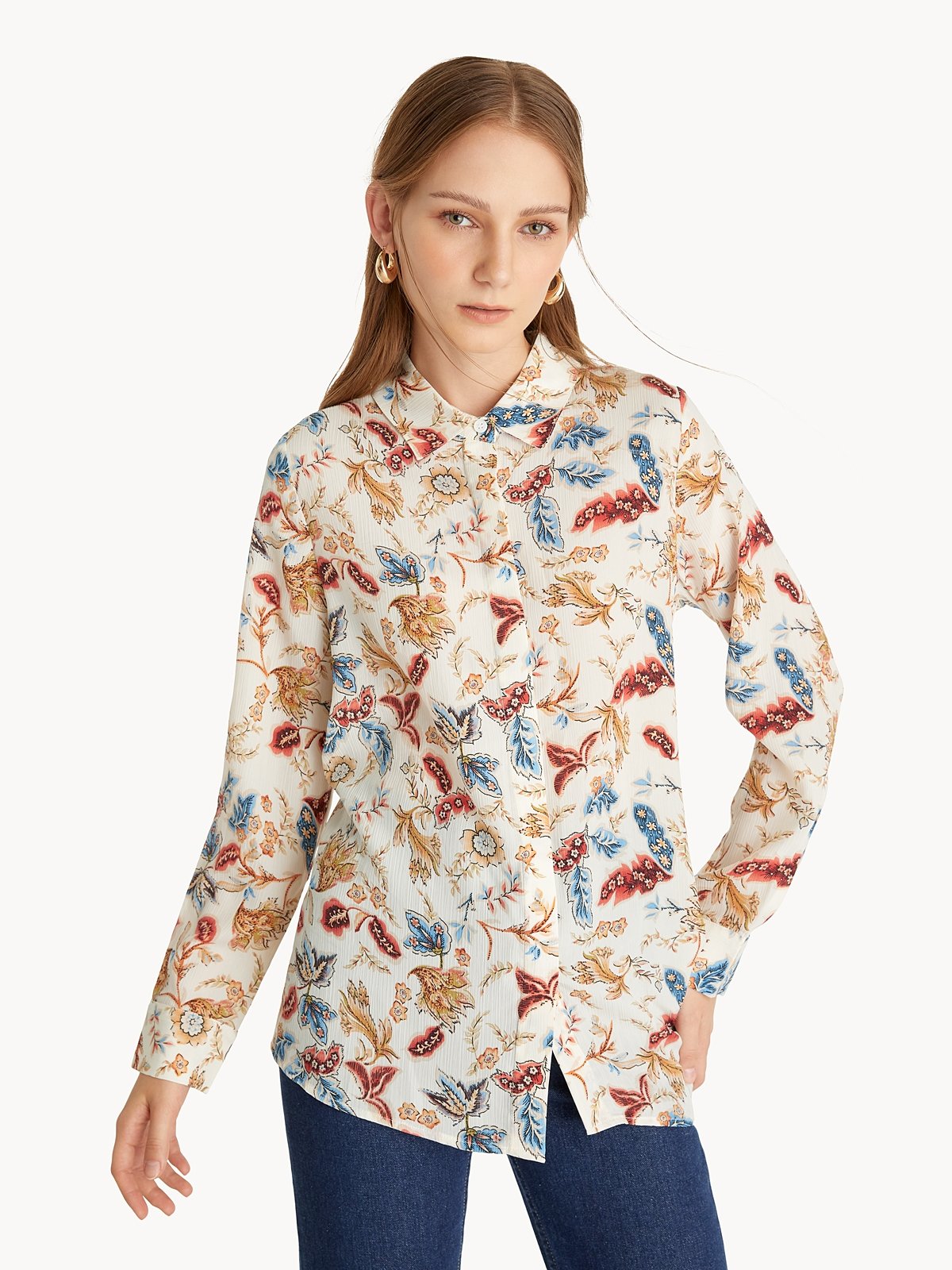 Cotton Asymmetrical Metal Button Shirt
