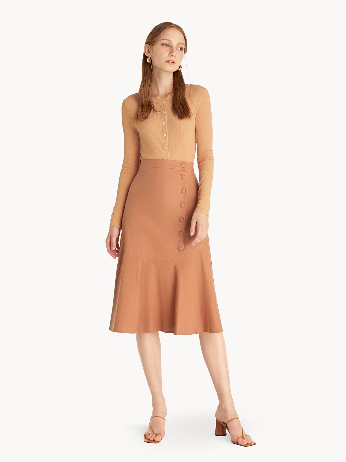 Orange button outlet up skirt