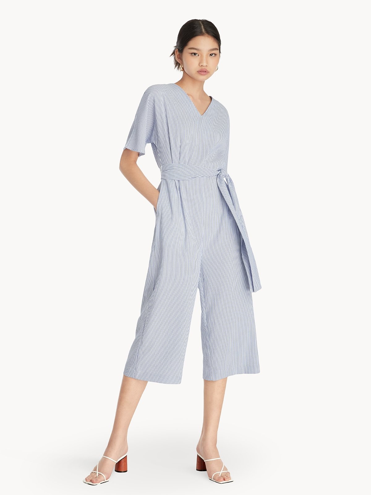 16202 Navy Blue Cropped Leg Jumpsuit