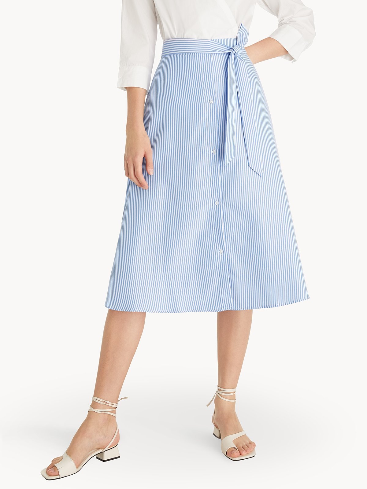 Button Up Striped Flowy Skirt Blue