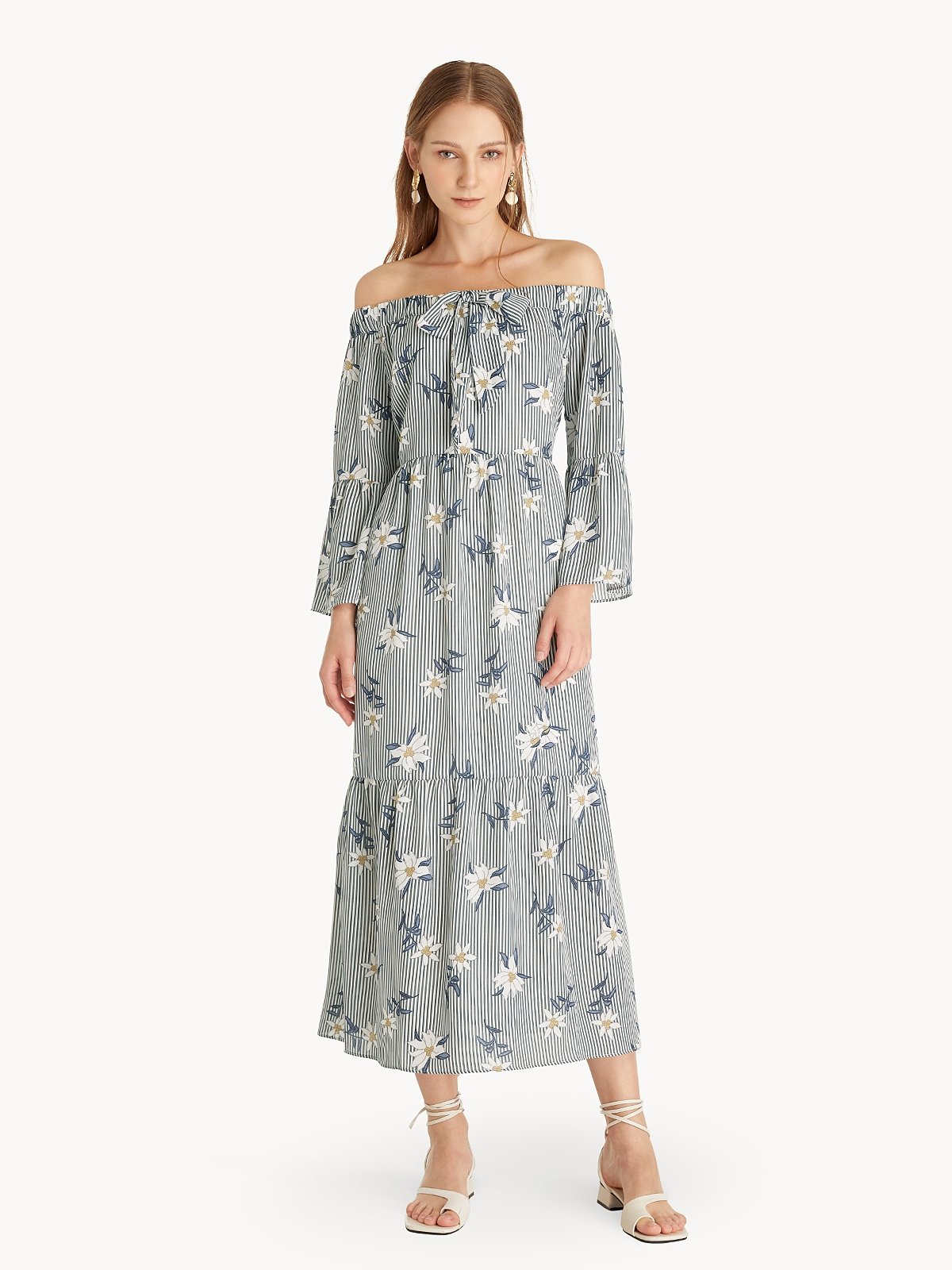 Salamo Off-Shoulder Floral Embroidered Maxi Dress
