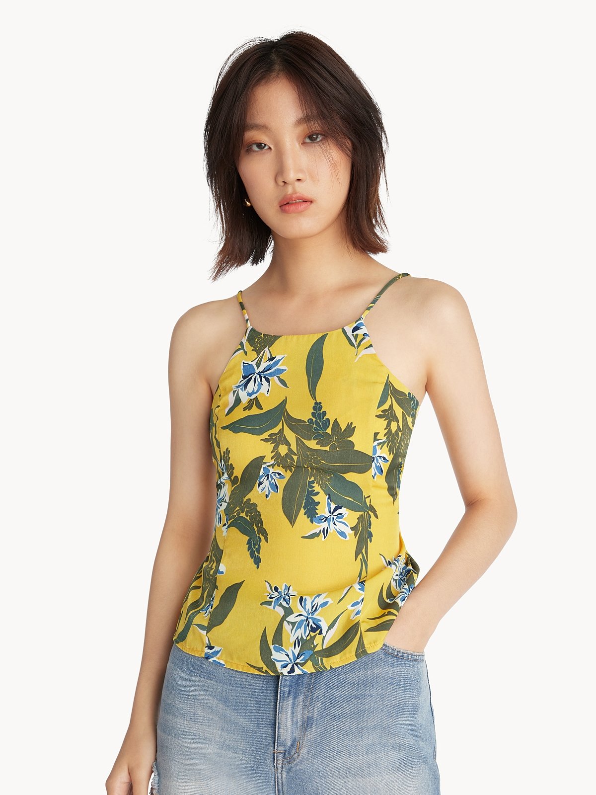 Yellow floral store cami top