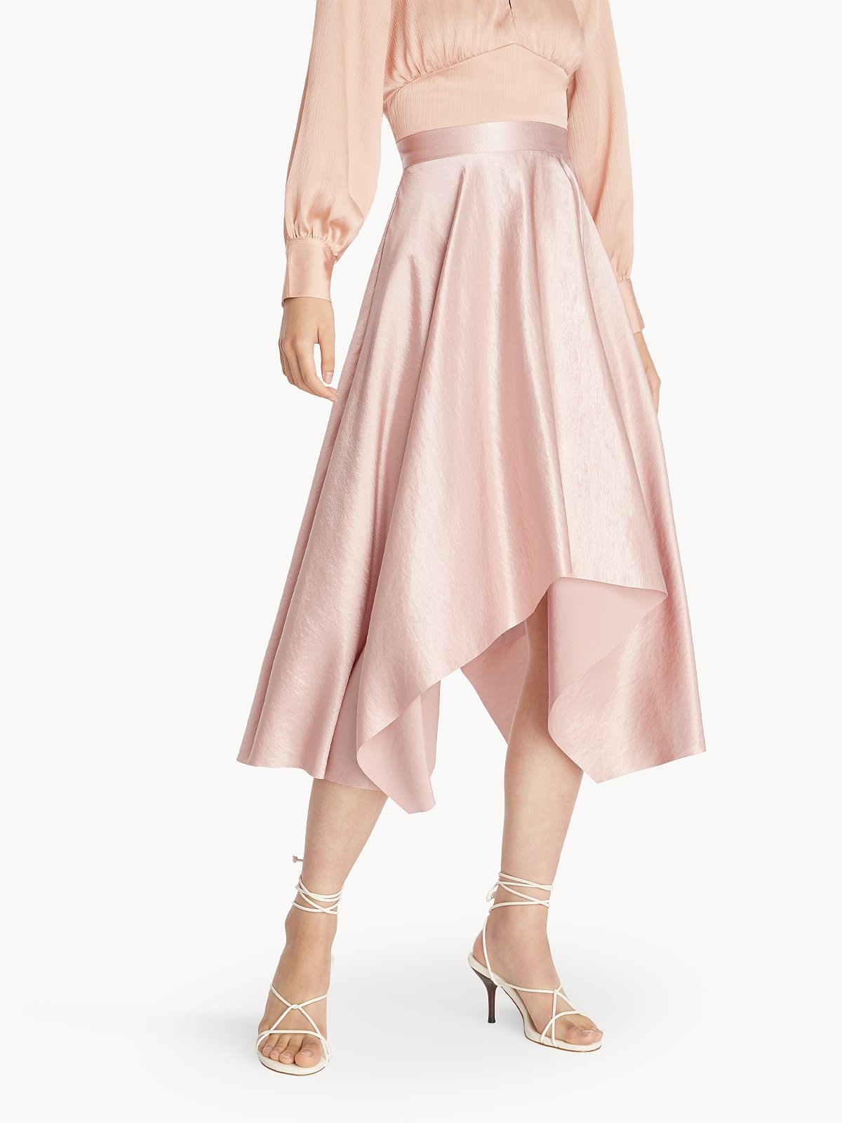 Satin Asymmetric Draped Skirt Pink Pomelo Fashion