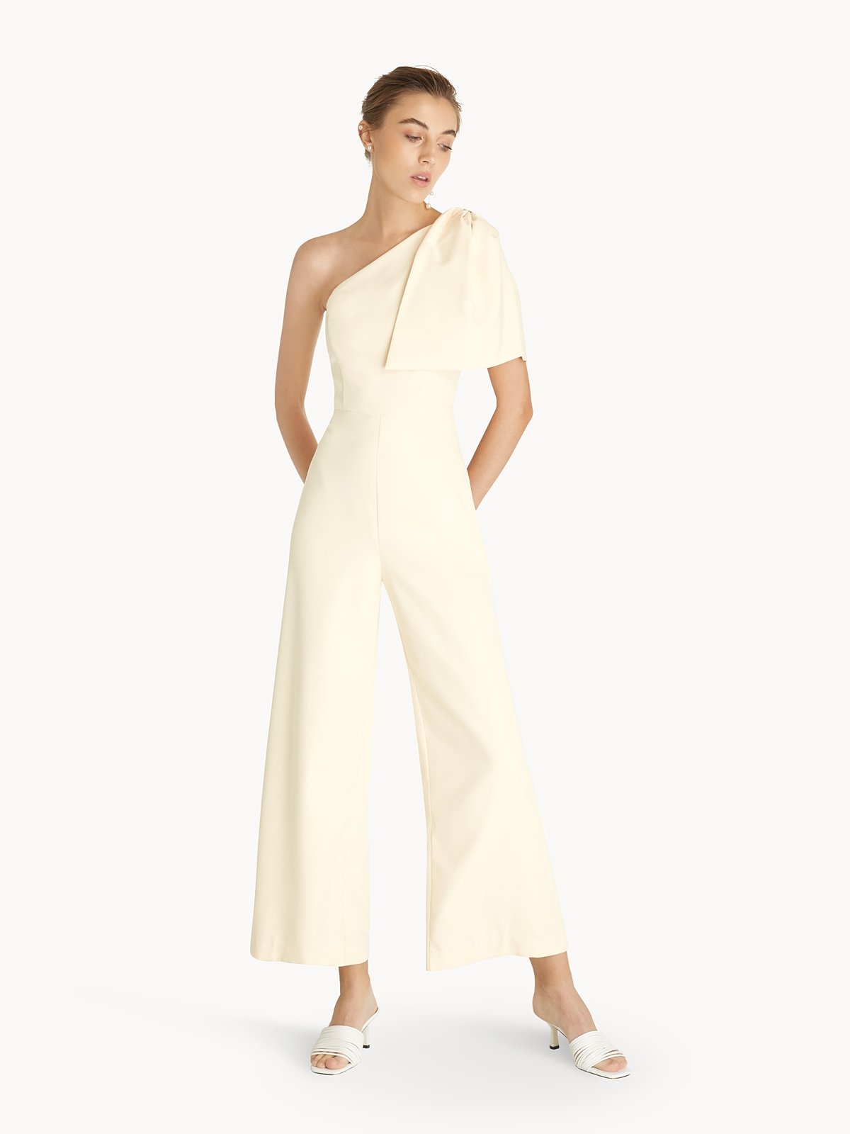 Bow Tie One Shoulder Jumpsuit Cream