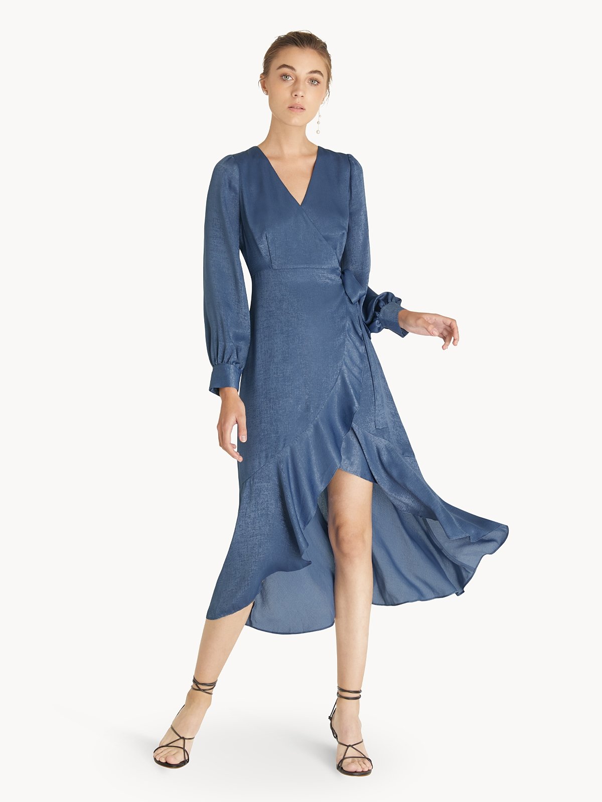 Asymmetrical Ruffled Hem Dress Blue Pomelo Fashion