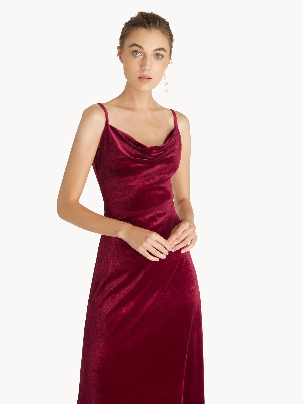 Red velvet 2024 cowl neck dress