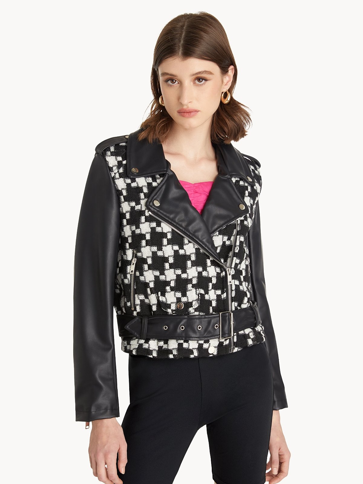 Fabric biker jacket womens top