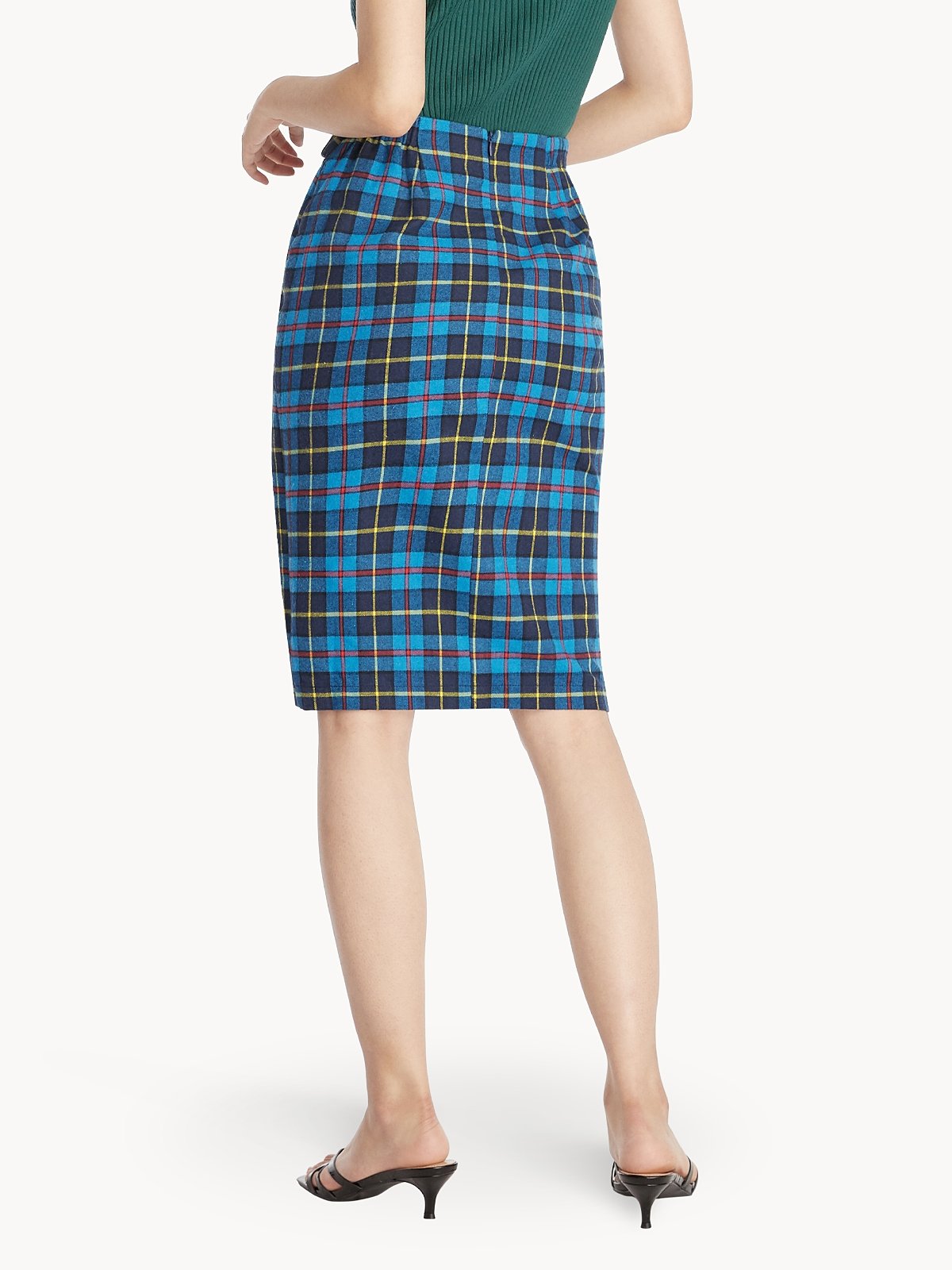 Green and blue discount plaid pencil skirt