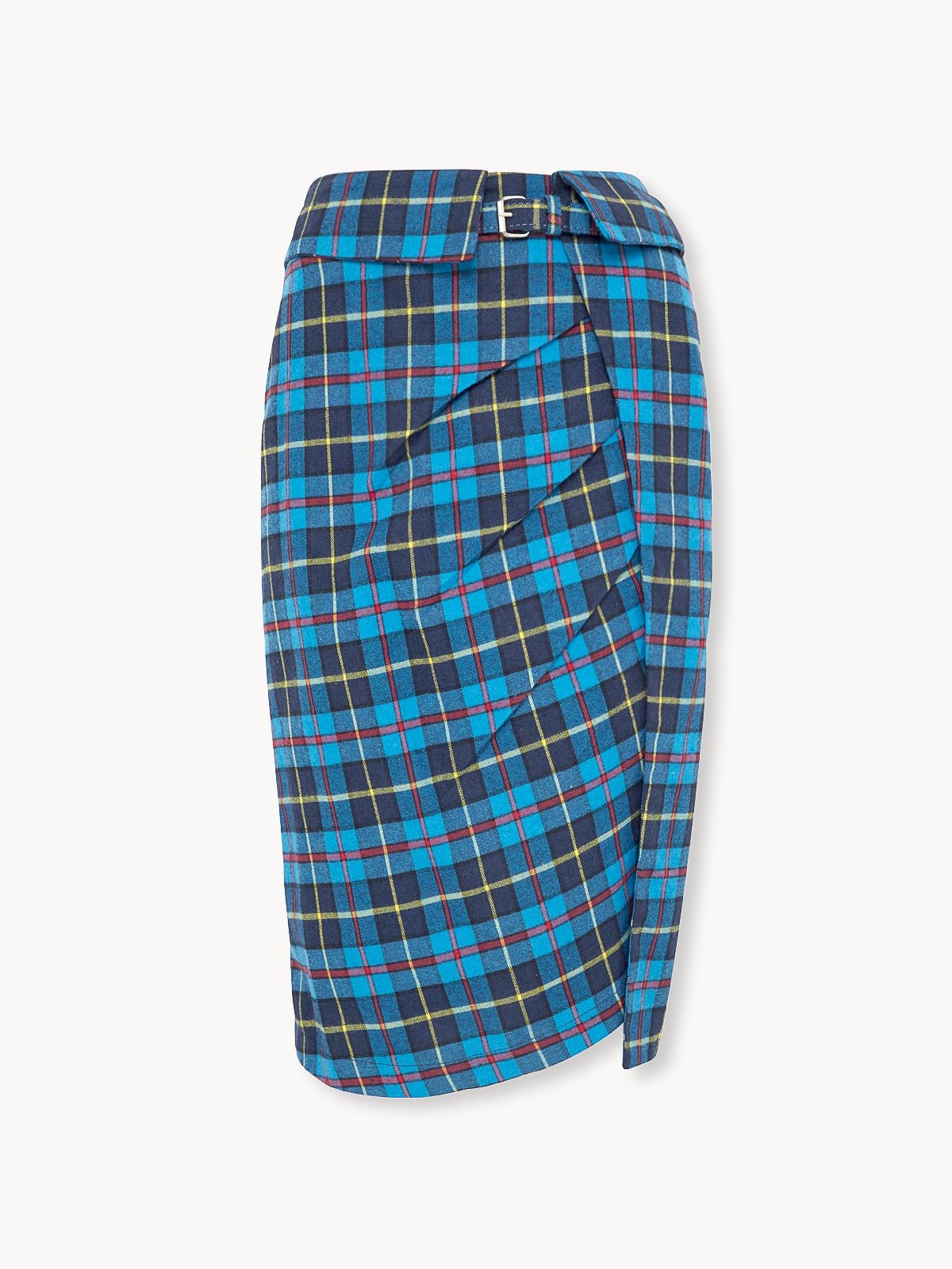 Tartan Belted Pencil Skirt Blue Pomelo Fashion