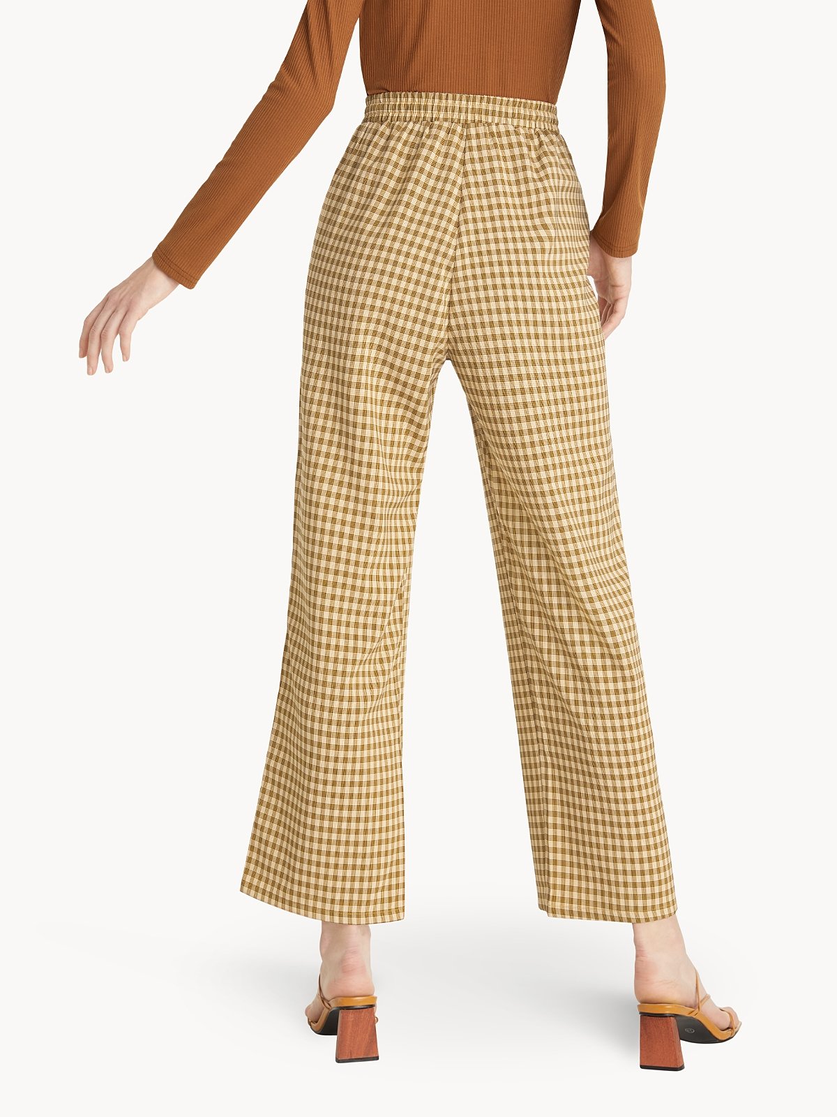 High Waist Gingham Pants Yellow Pomelo Fashion